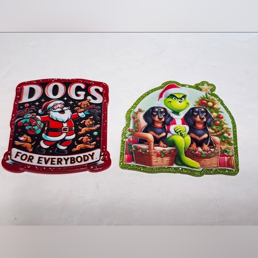 Christmas‎ Acrylic Glitterback Dogs Santa Flatback Grin Xmas Crafts Badge Magnet